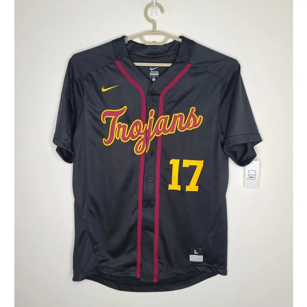 NWT Nike USC Trojans button down stitched baseball jersey #17 - large
